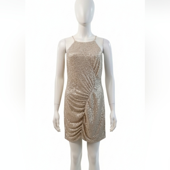 Parker Black Alina Sequins Bodycon Sparkling Halter Dress Size 12 - Picture 1 of 15